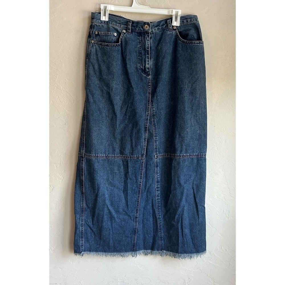Ralph Lauren Jeans Co Maxi‎ Denim Skirt 14 Cowgirl Country Fringe Hem Slit